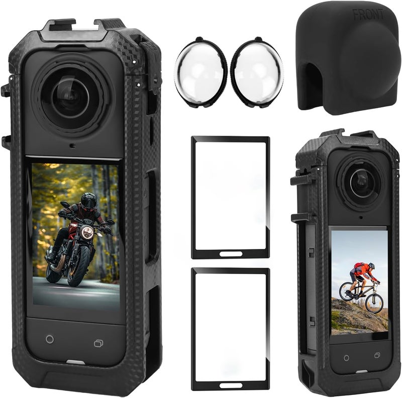 YETAMKR for Insta 360 X5 Camera Mount Case Cover/Tempered Glass Screen Protector/Front and Rear Lens Standard Transparent Protective Covers/Silicone Lens Protector Camera Cage Accessories (Optical Glass) - Image 1